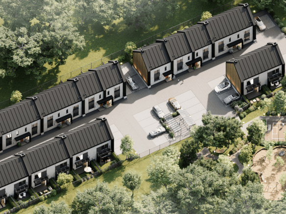 Widok aksjonometryczny osiedla domów w Klepaczach