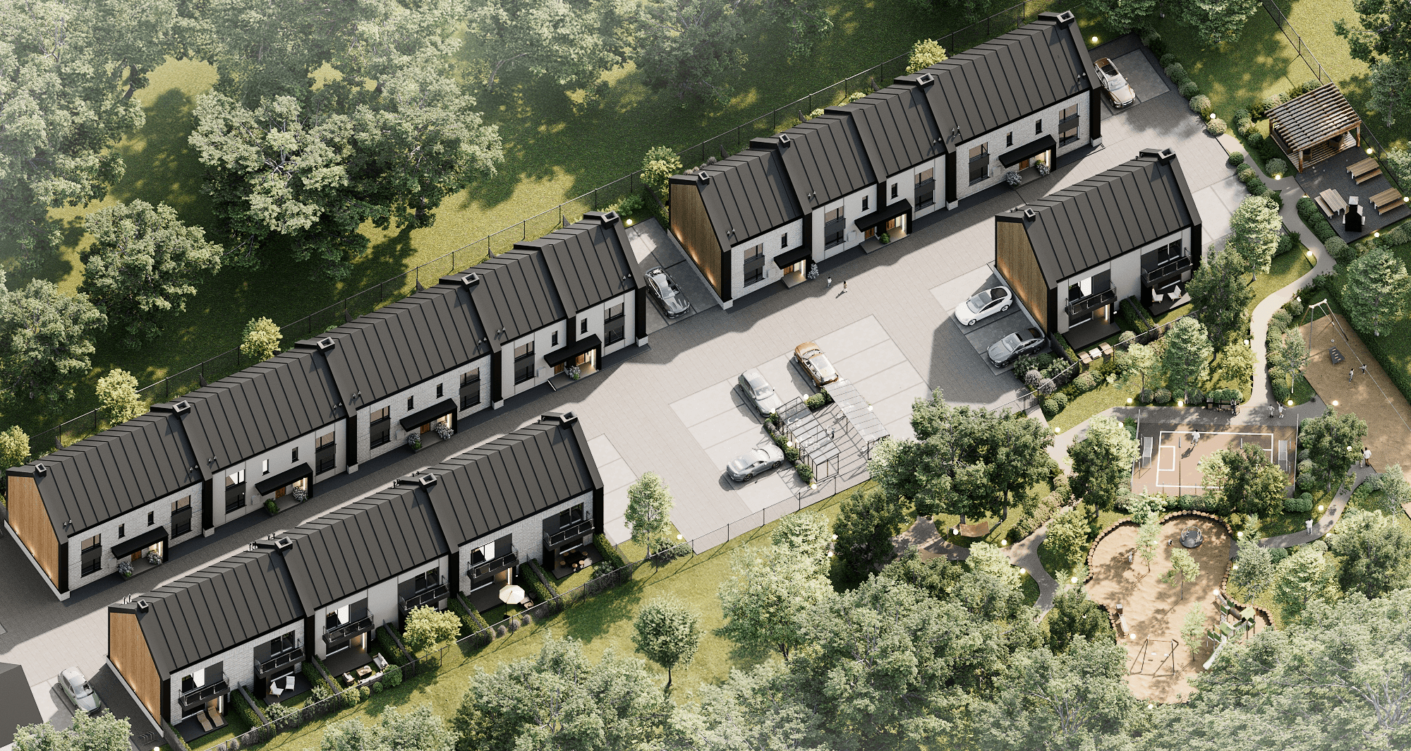 Widok aksjonometryczny osiedla domów w Klepaczach