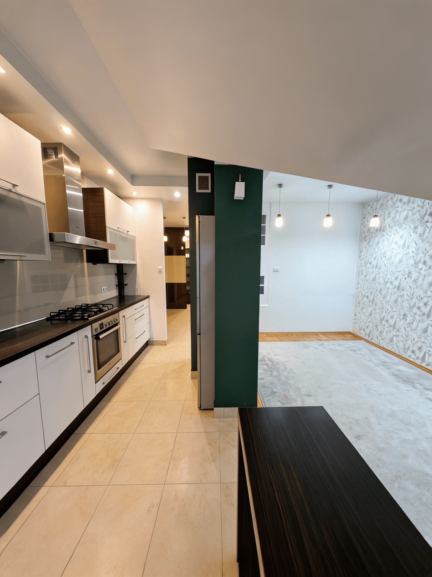 Salon z kuchnią w mieszkaniu na ulicy Sobieskiego w Białymstoku