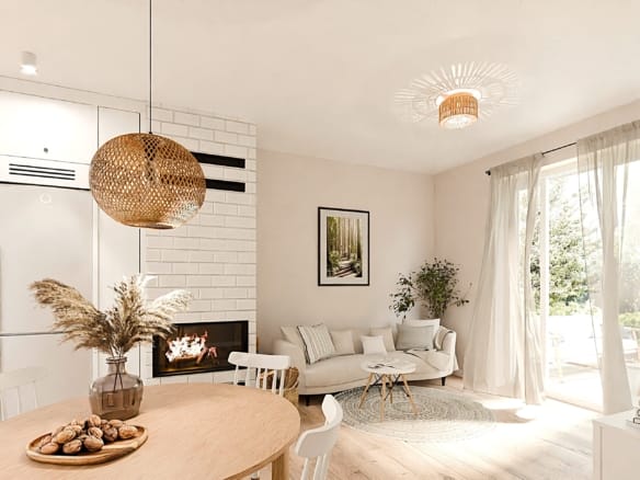 Wizualizacja salonu Hygge Forest w Klepaczach