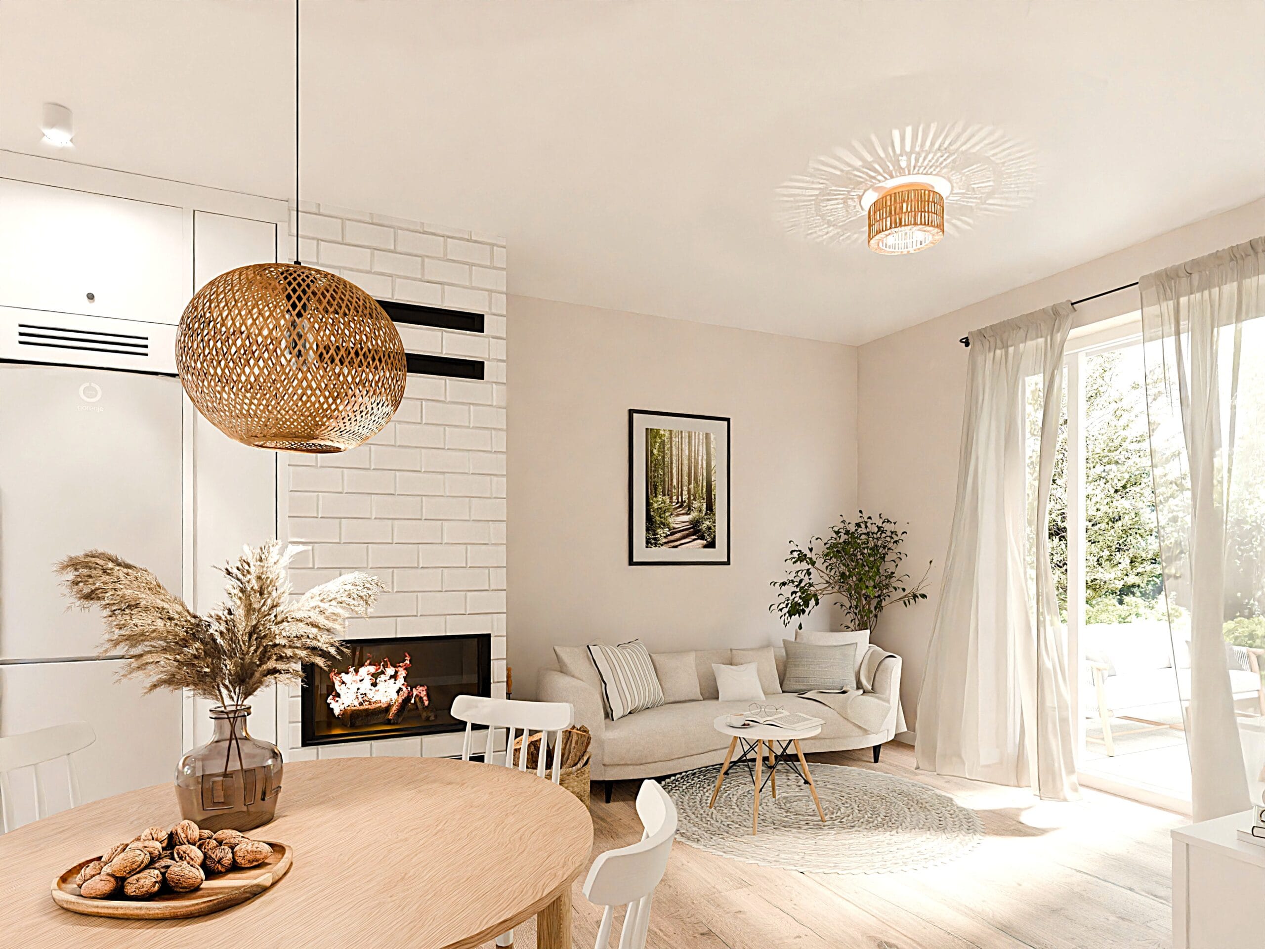 Wizualizacja salonu Hygge Forest w Klepaczach