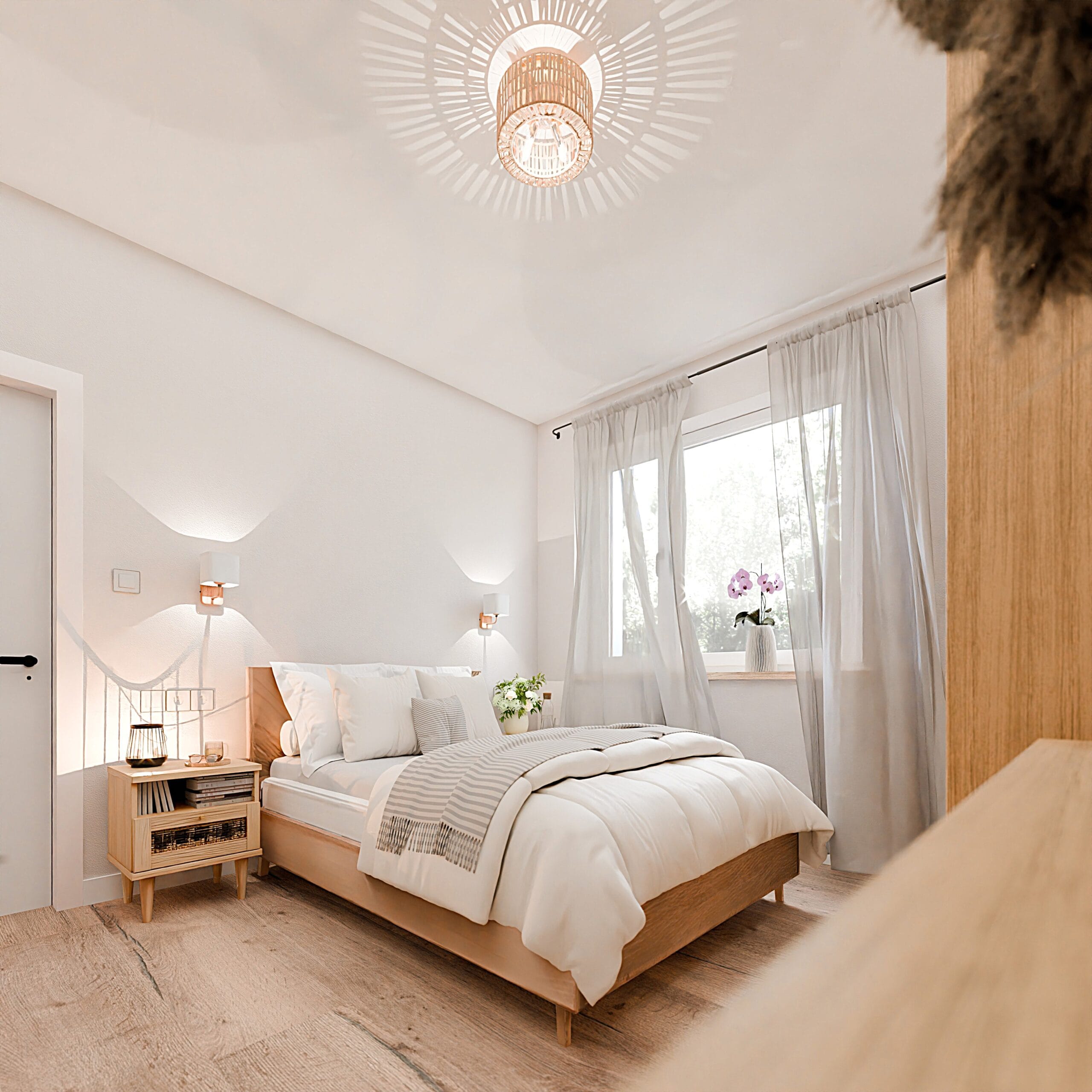 Wizualizacja sypialni domu w inwestycji Hygge Forest