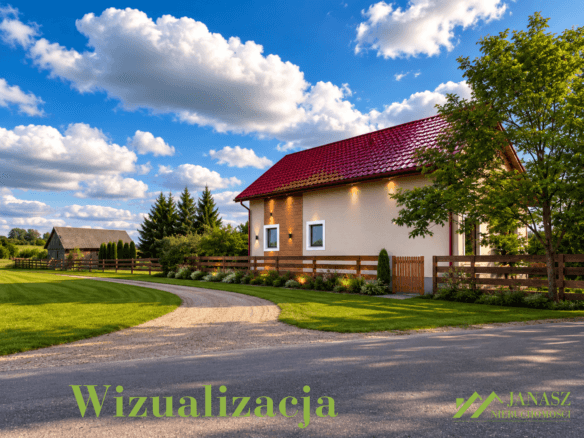 Wizualizacja domu od strony ulicy Sprzedaż domu w Mieleszkach